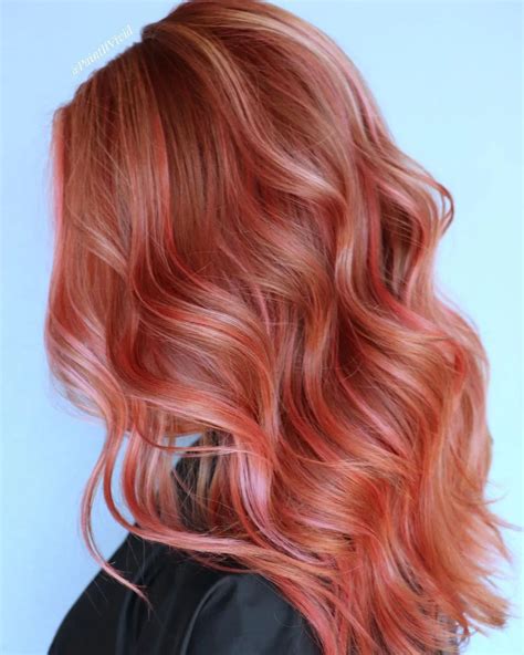 rose gold short red hair with blonde highlights|rose gold pink blonde hair.